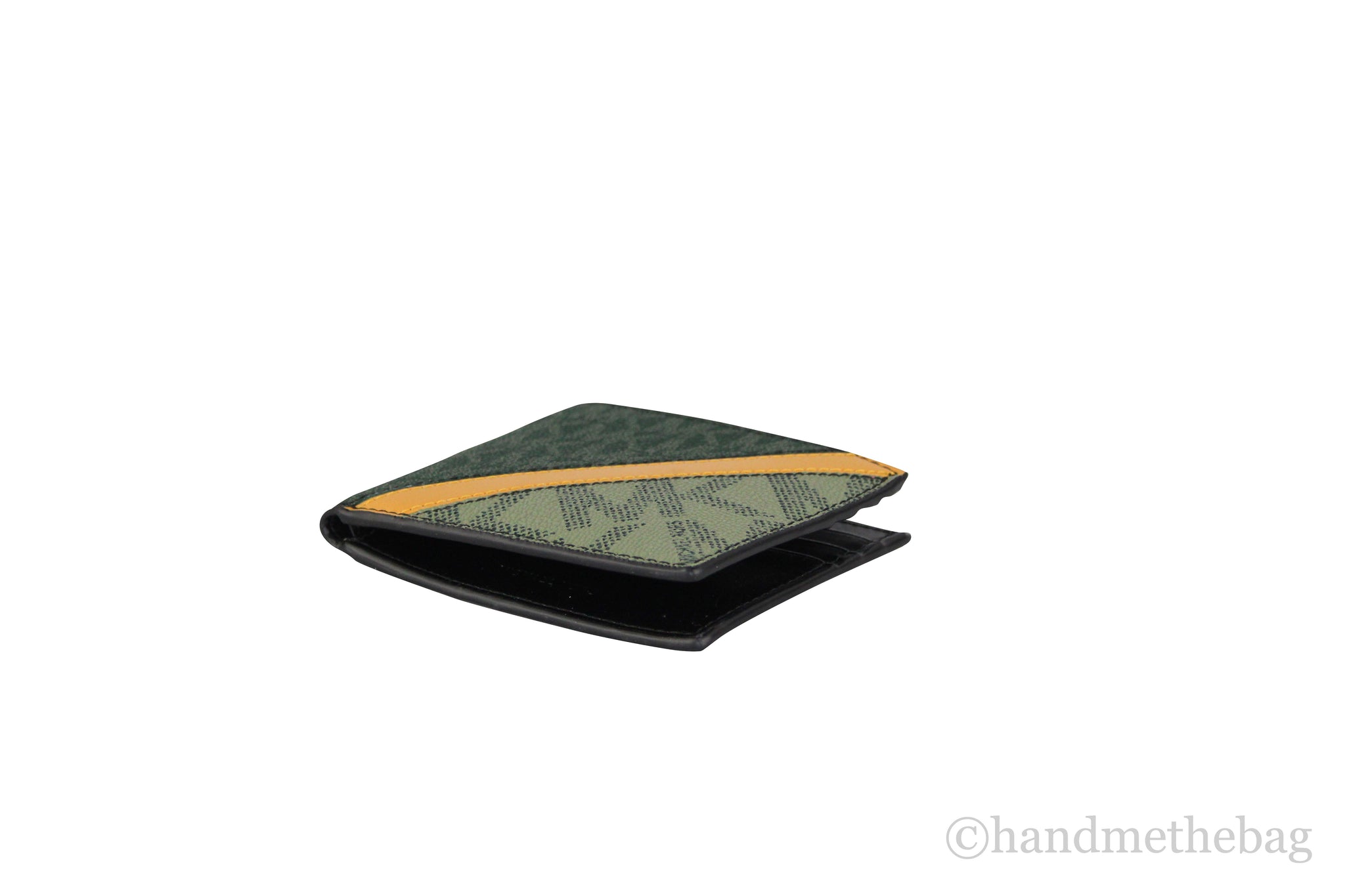 Michael Kors Mens Gifting Slim Green Marigold Signature Bifold with Key Fob Box Set