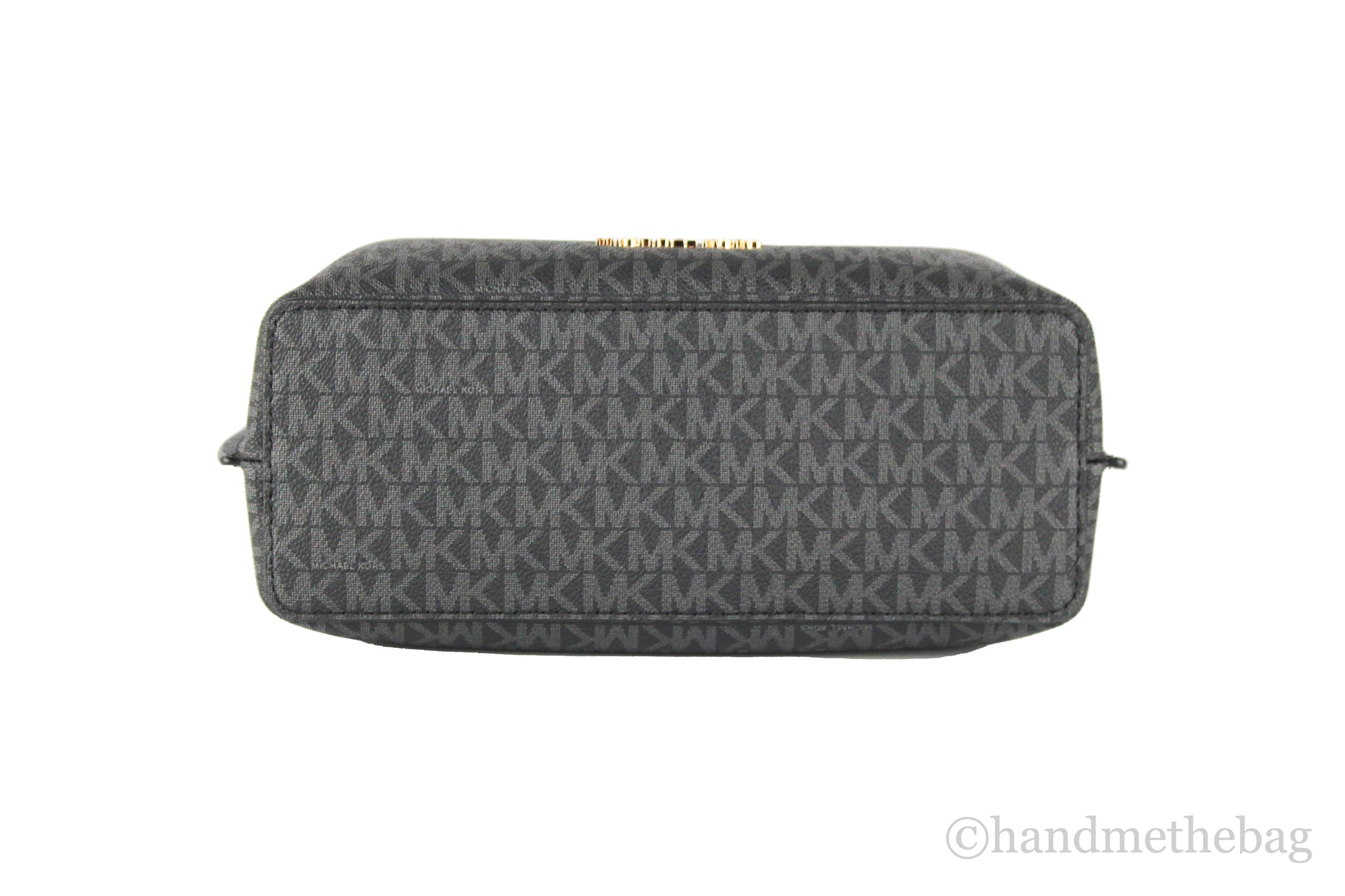 Michael Kors Emilia Small Black Signature PVC Buckle Strap Satchel Bag Handbag