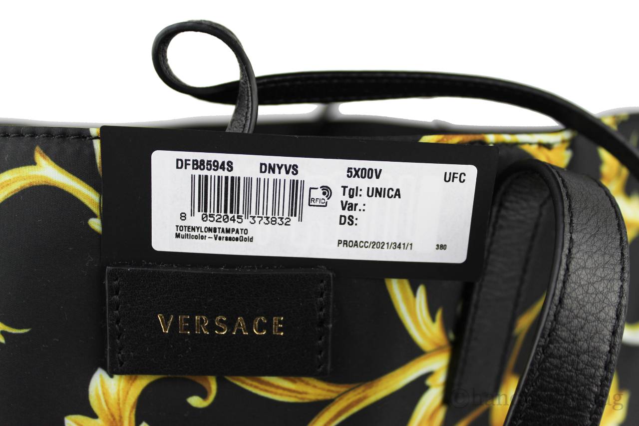 Versace stampato tote bag tag on white background