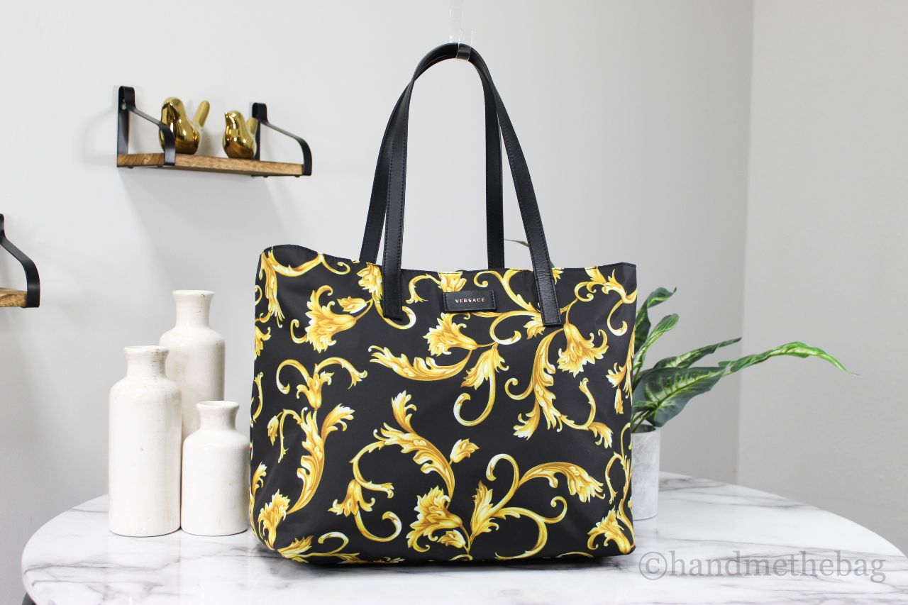 Versace stampato tote bag on marble table