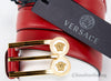 Versace Double Medusa buckle belt on white background
