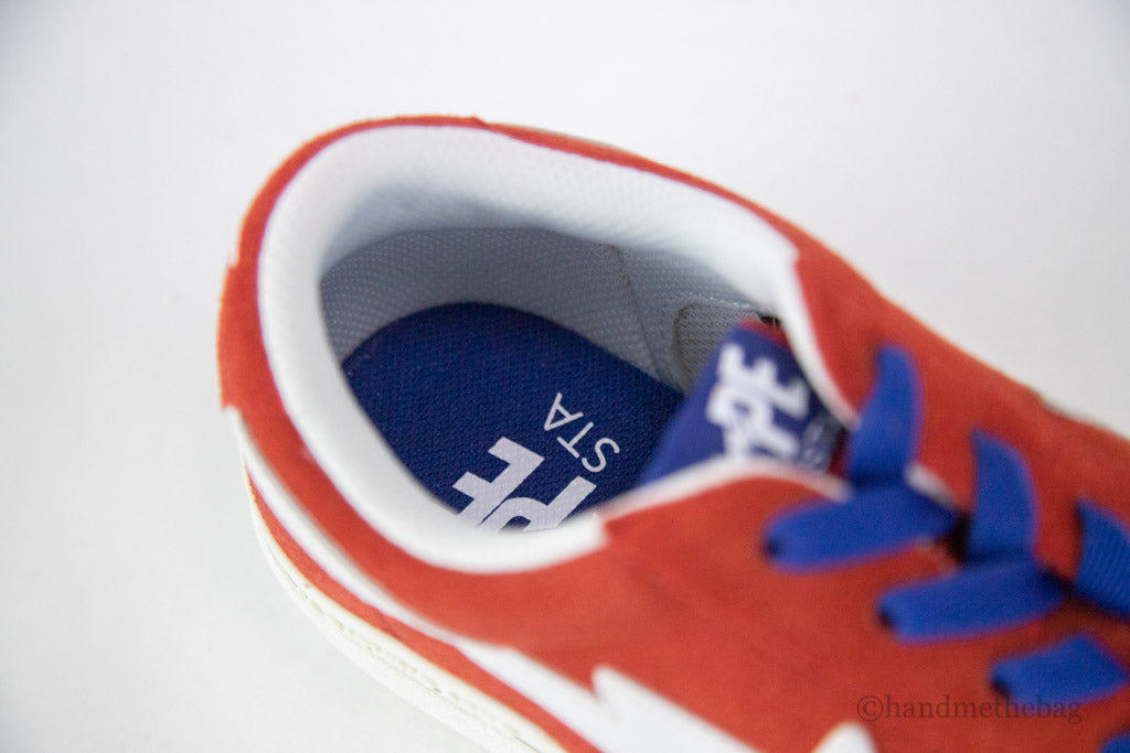 bape mad sta red blue shoe inside on white background