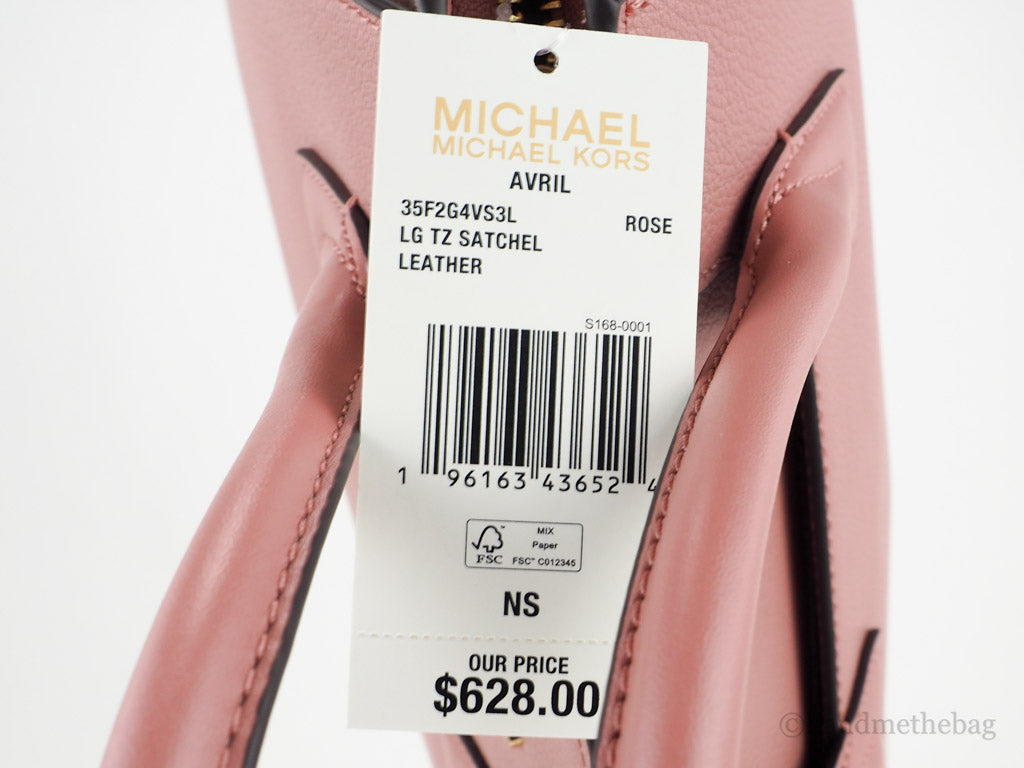 Michael Kors Avril Large Top Zip Satchel Crossbody Bag MK Pink Rose MK  Leather 