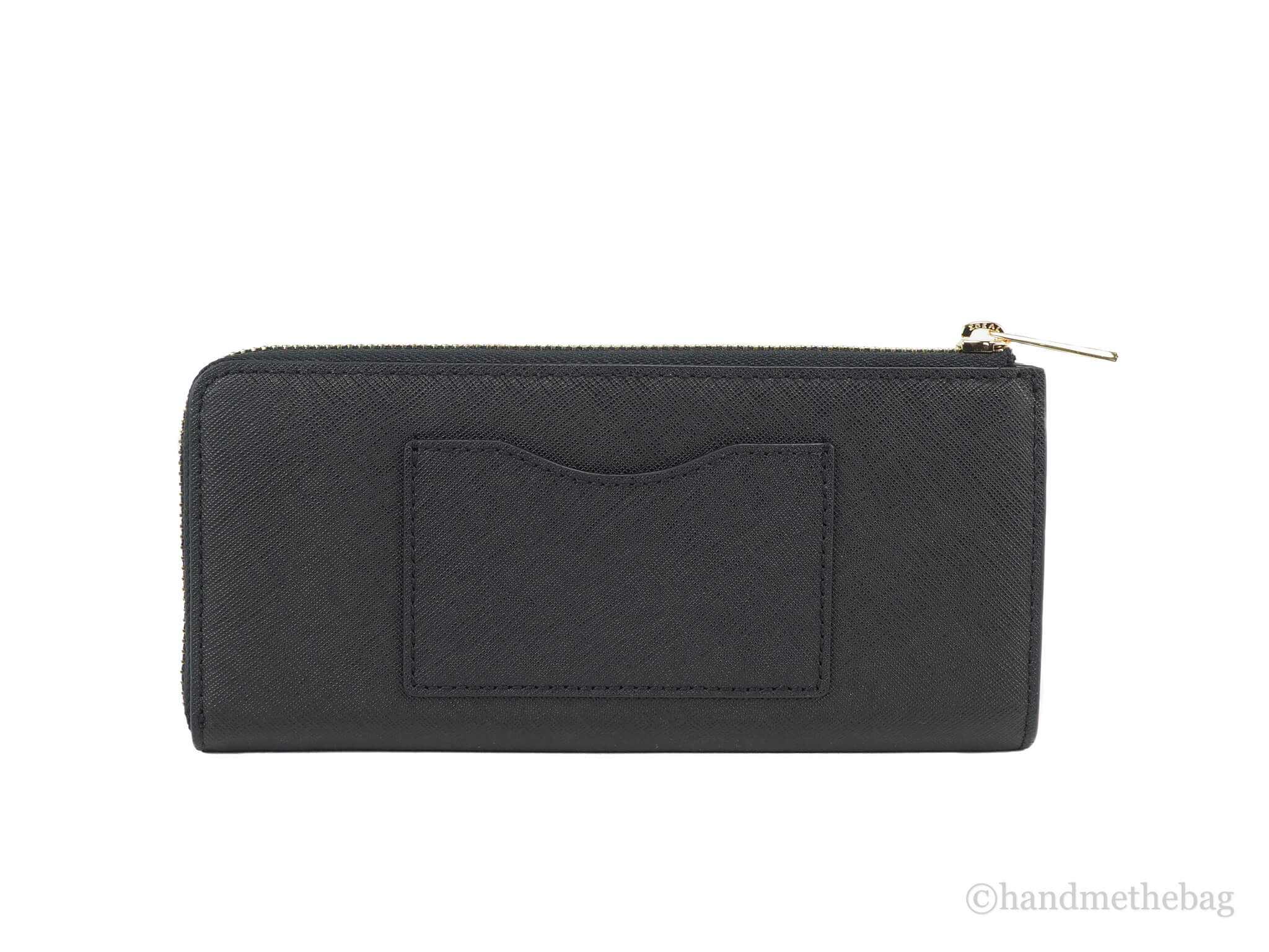 Tory Burch emerson black l-zip wallet back on white background