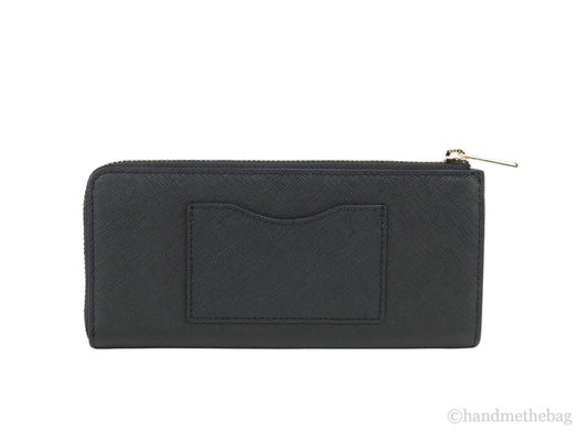 Tory Burch emerson black l-zip wallet back on white background