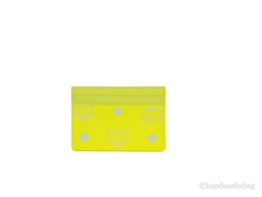 MCM Spectrum Diamond Mini Neon Yellow Visetos Leather Card Case Holder Wallet