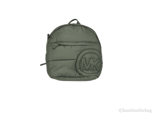 Michael Kors Rae Medium Green Quilted Nylon Fabric Shoulder Backpack Bookbag