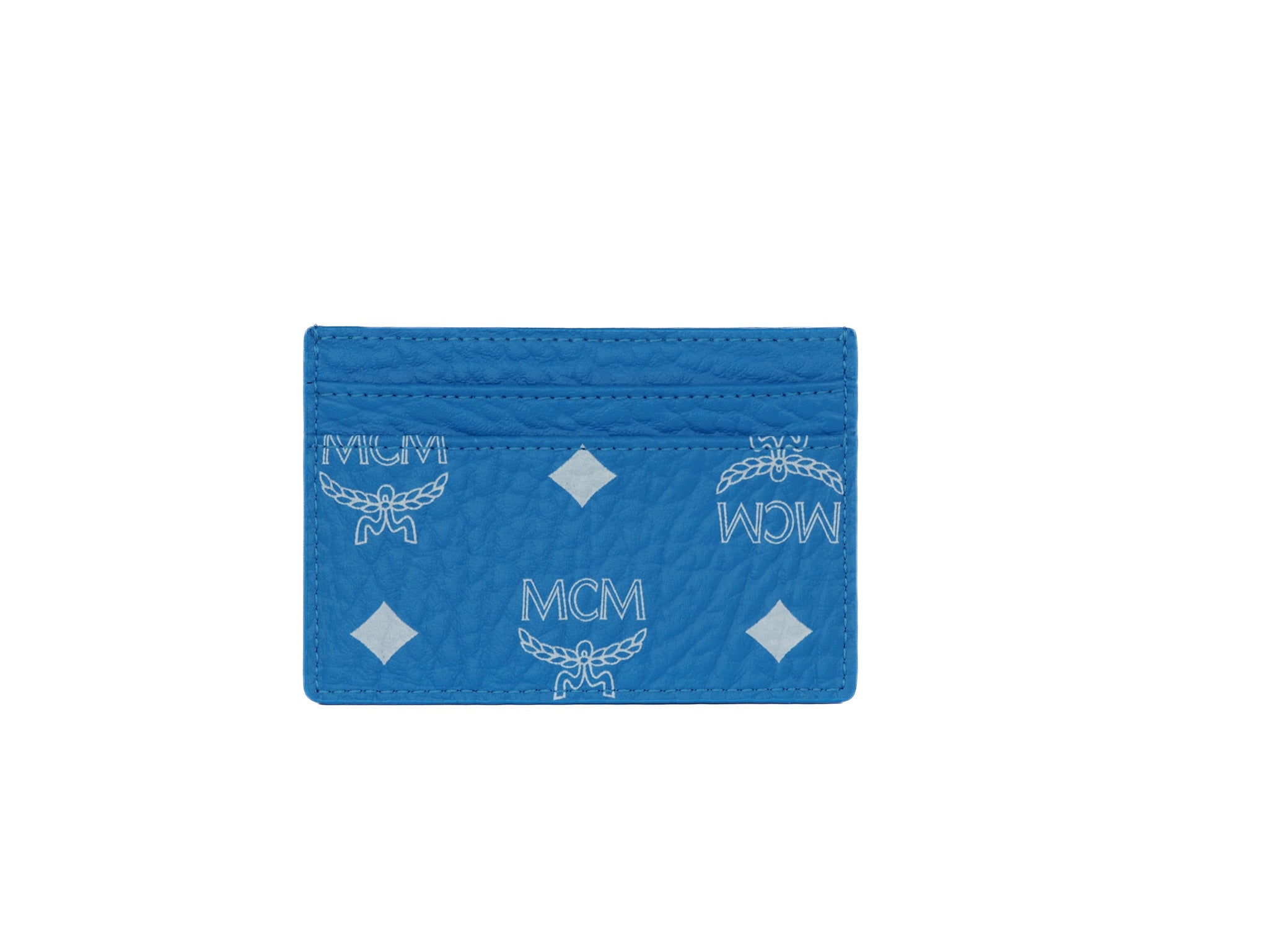 MCM Spectrum Diamond Mini White Logo Blue Visetos Leather Card Case Wallet