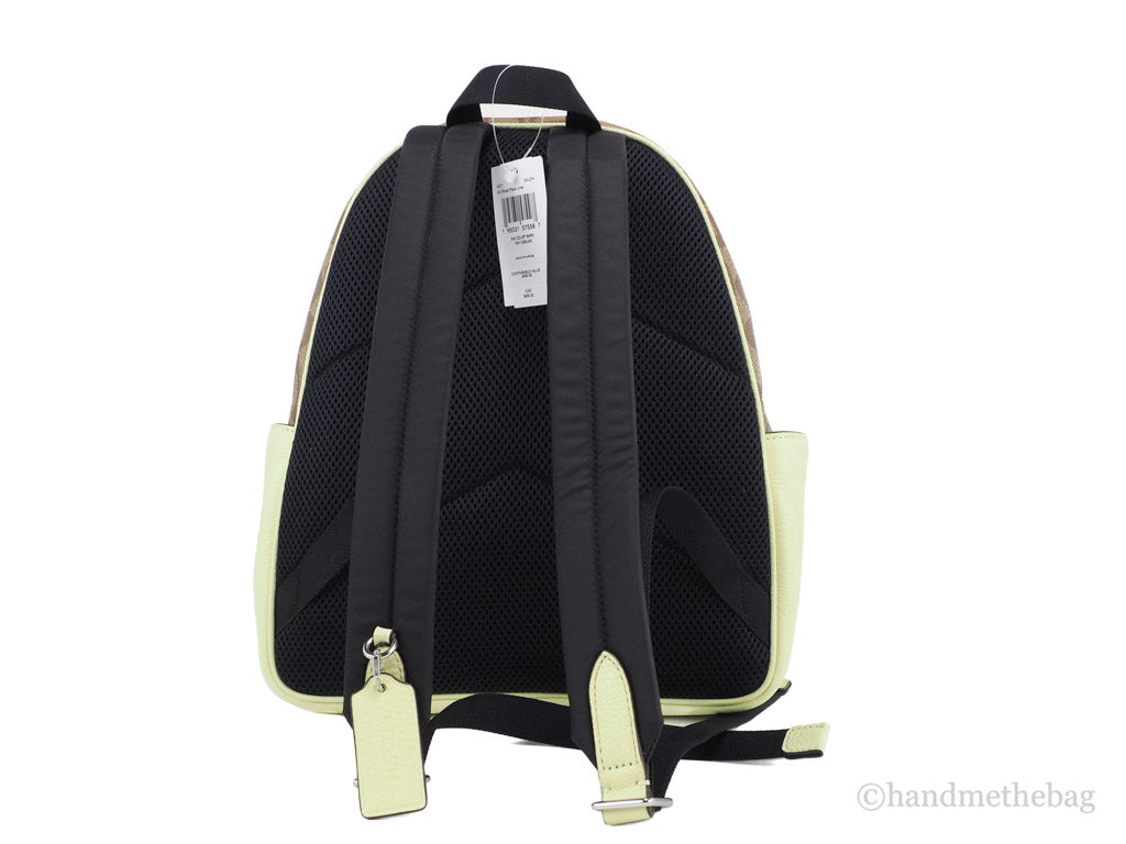 Coach Court khaki pale lime backpack back on white background