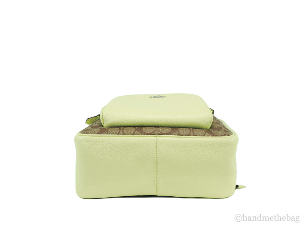 Coach Court khaki pale lime backpack bottom on white background