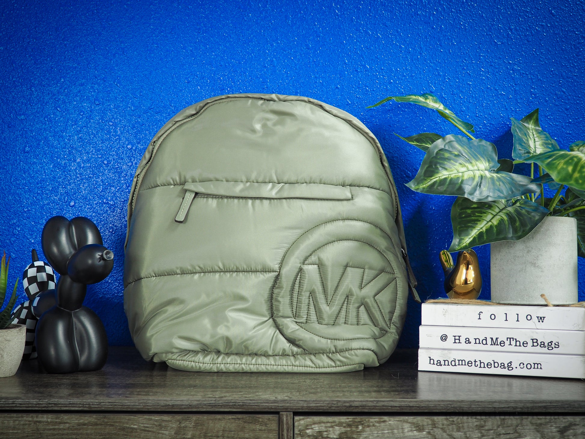 Michael Kors Rae Medium Green Quilted Nylon Backpack