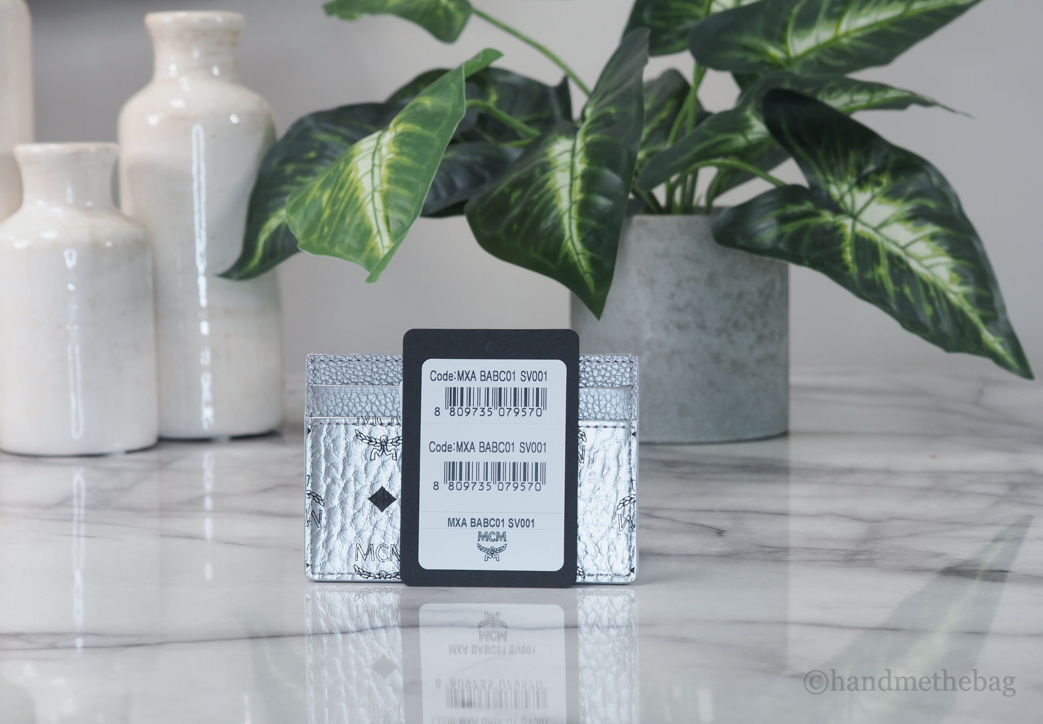 MCM Spectrum Diamond Mini Solid Silver Visetos Leather Card Case Holder Wallet
