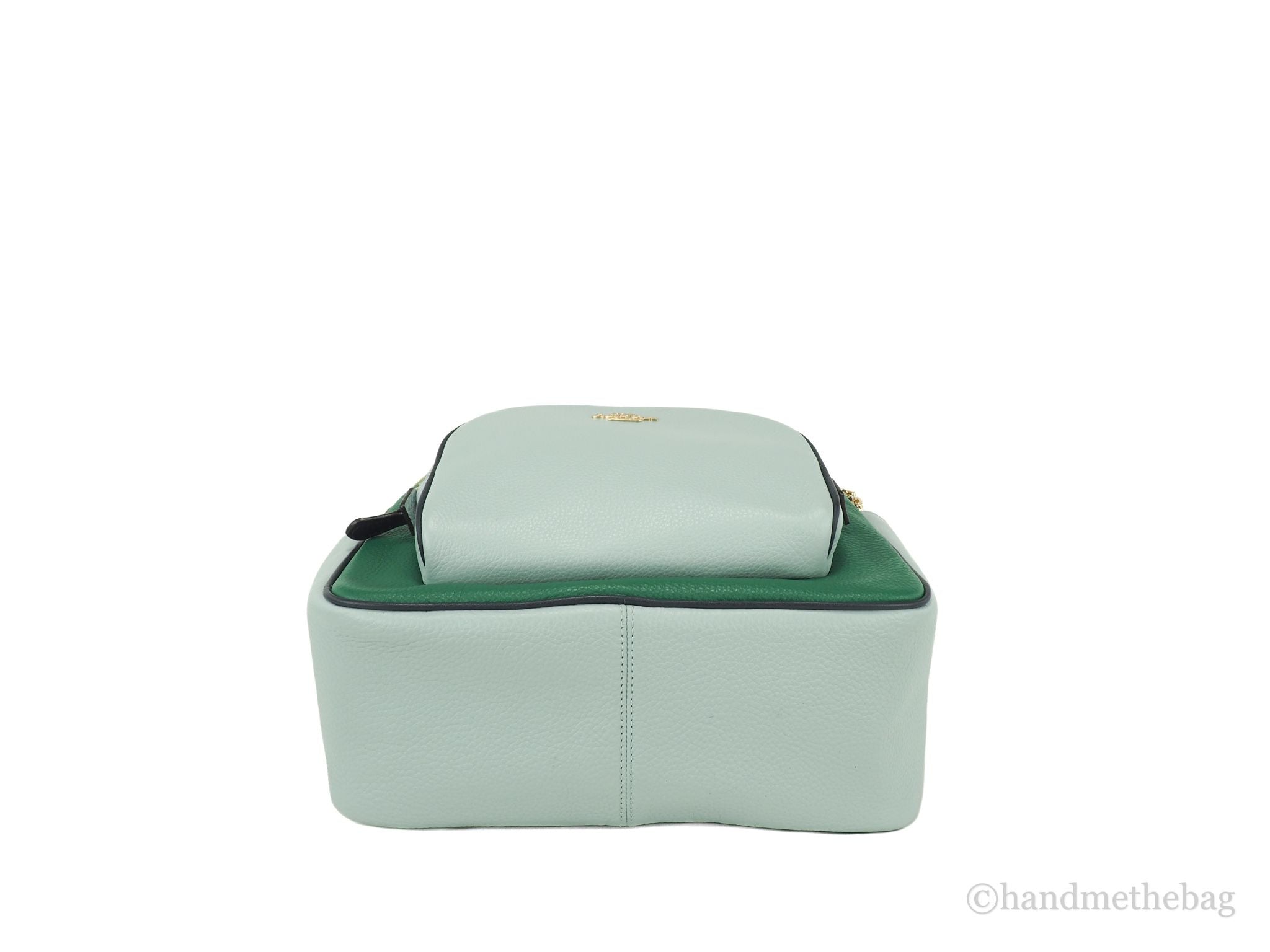 Coach Court green colorblock backpack bottom on white background