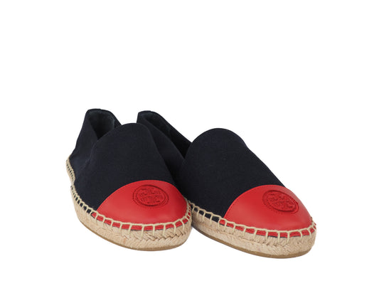 Tory Burch (86325) Recycled Canvas Leather Navy Red Color Block Espadrille Shoes