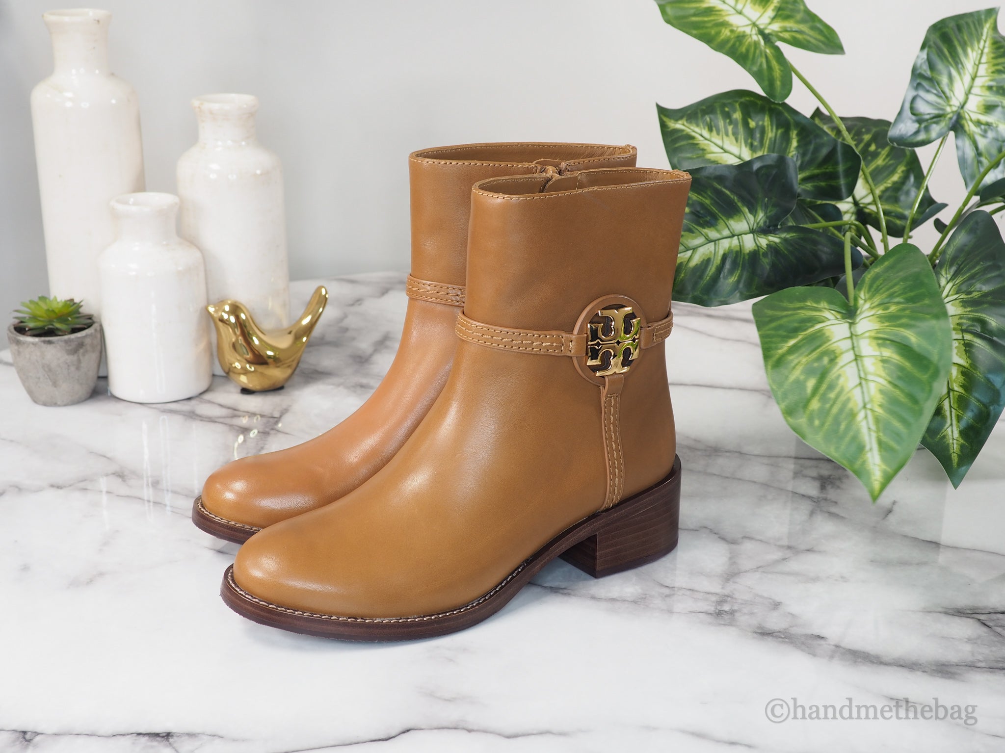 Tory Burch Miller Dark Tiramisu Leather 45MM Heel Booties