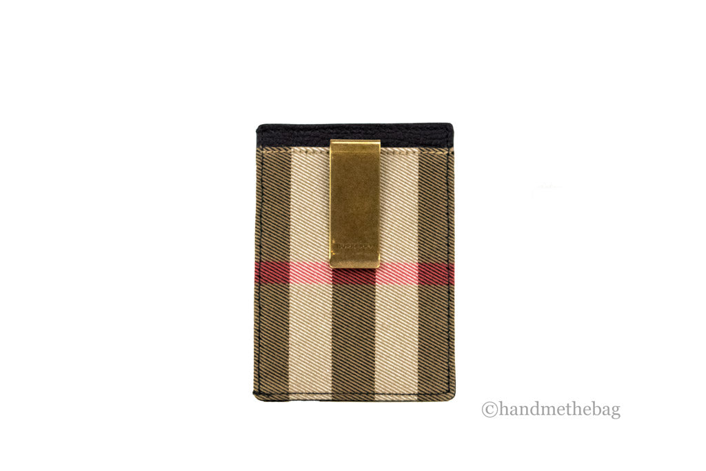 Burberry House Check Chase Black Leather Money Card Case