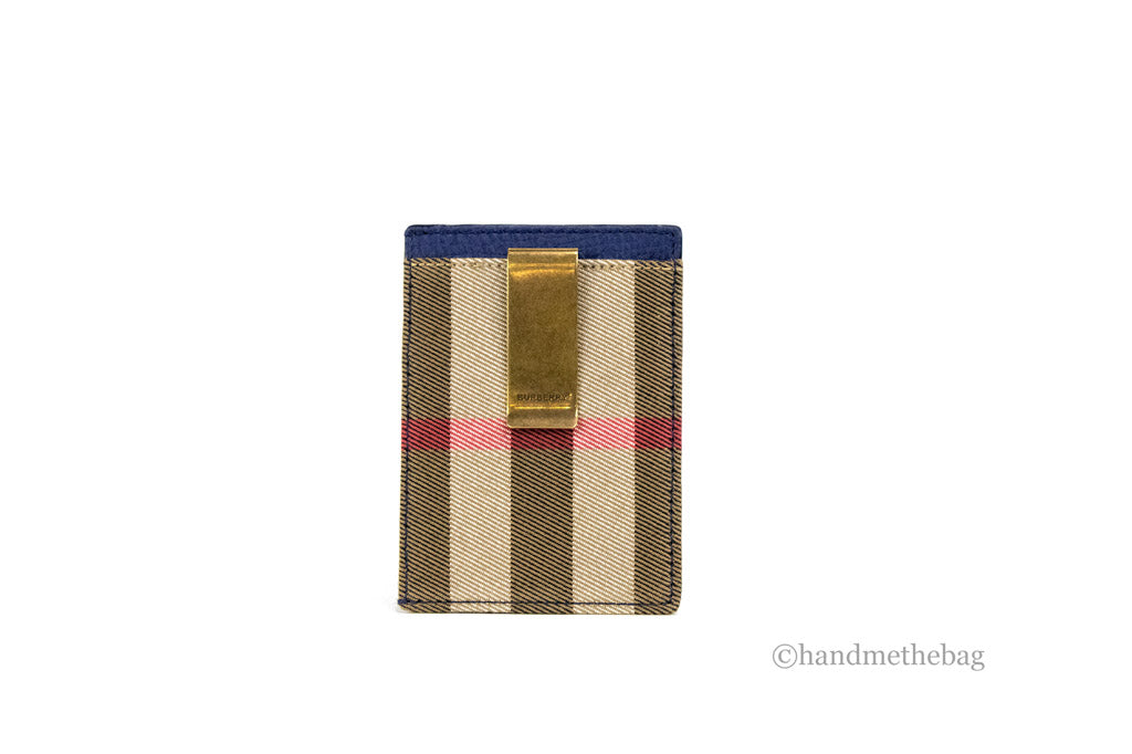 burberry house check deep blue money clip back on white background