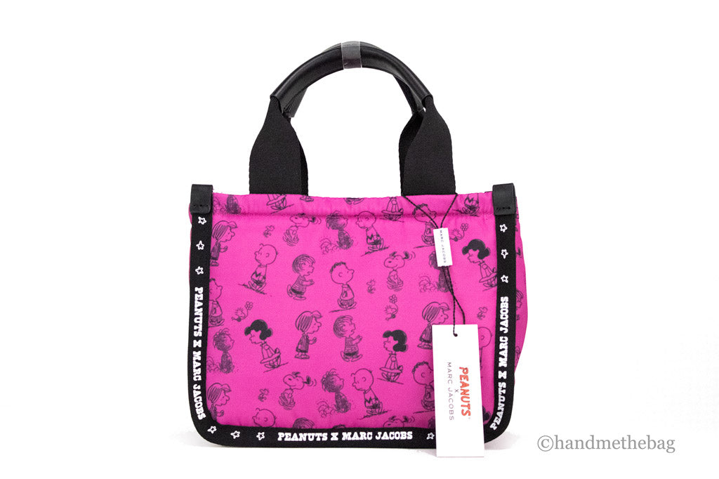 marc jacobs x peanuts fuchsia tote back on white background