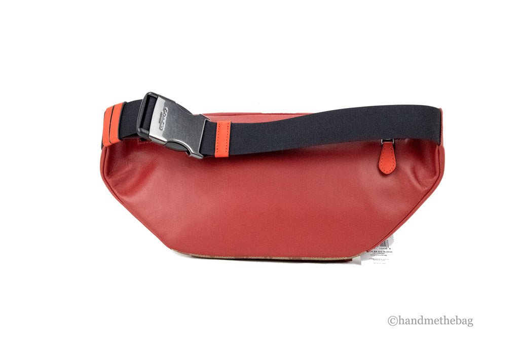 coach colorblock red track belt bag back on white background