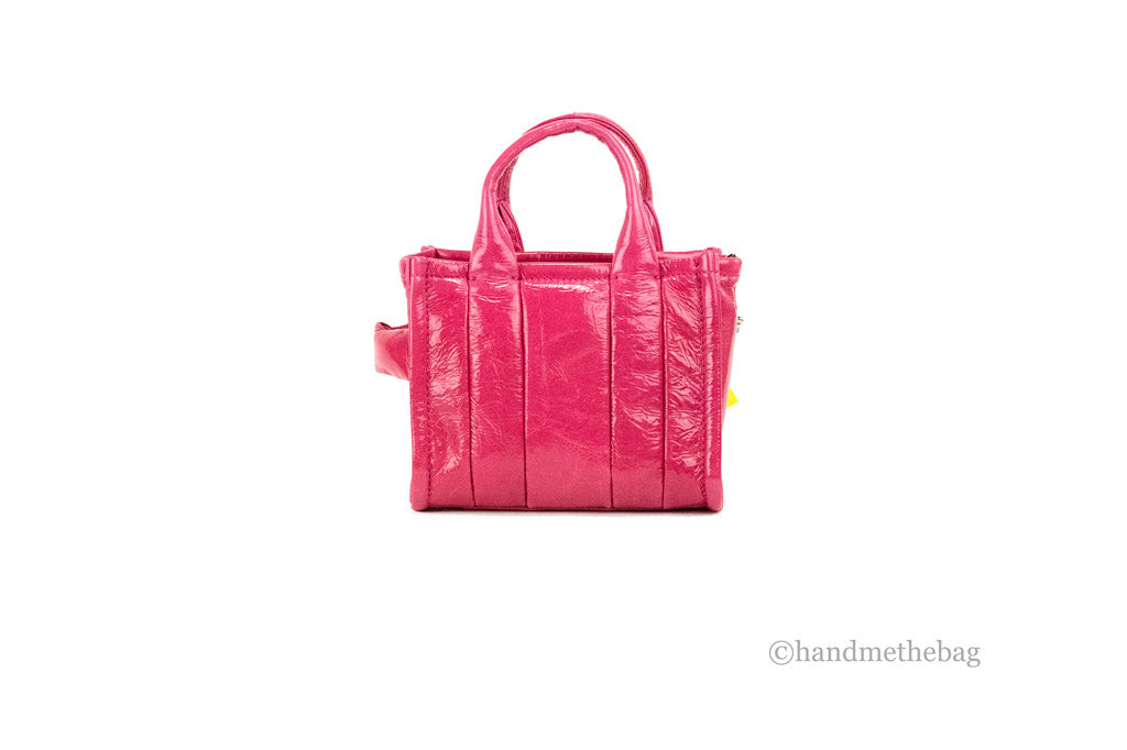marc jacobs magenta the shiny crinkle micro tote back on white background