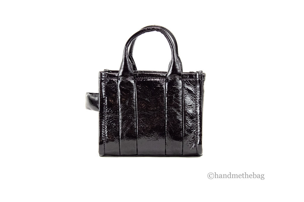 marc jacobs the shiny crinkle micro tote black back on white background