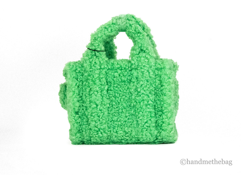 marc jacobs the teddy micro fluffy green tote bag back on white background