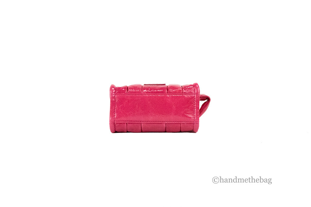 marc jacobs magenta the shiny crinkle micro tote bottom on white background