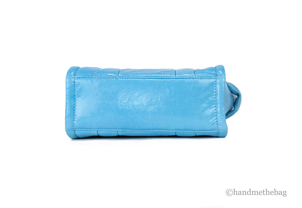 Marc Jacobs The Shiny Crinkle Mini Air Blue Leather Tote