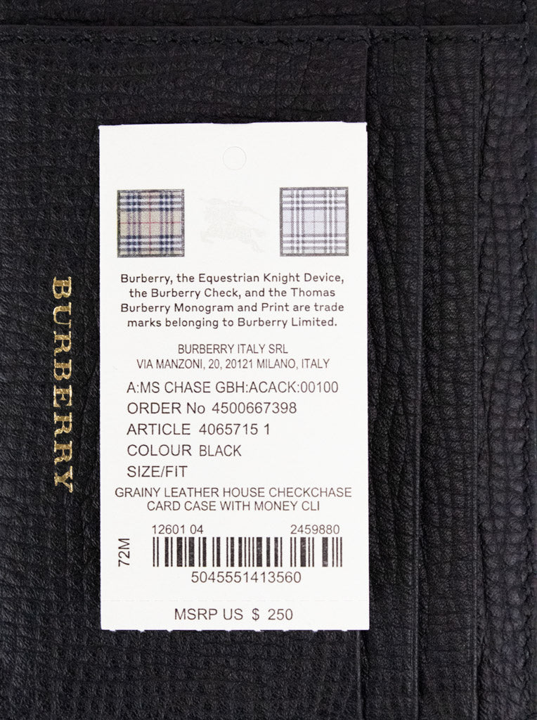 burberry house check black money clip tag on white background