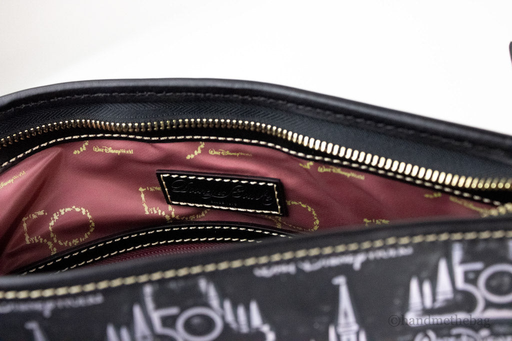 dooney and bourke walt disney world 50th anniversary tote inside on white background