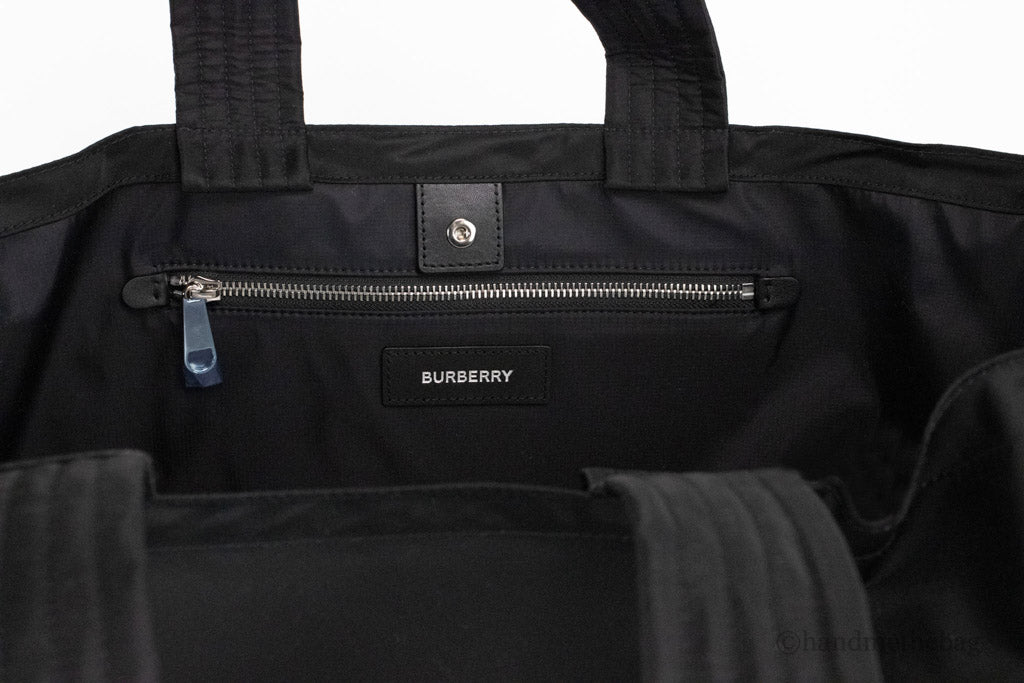burberry trench black econyl tote inside on white background