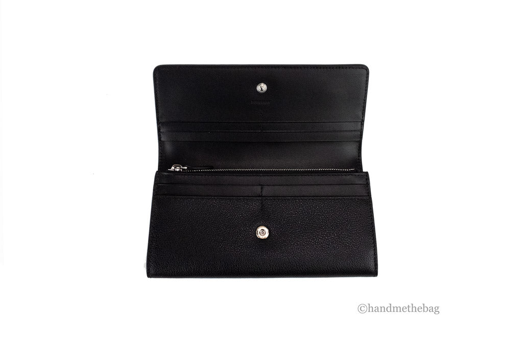 burberry porter black clutch wallet inside on white background