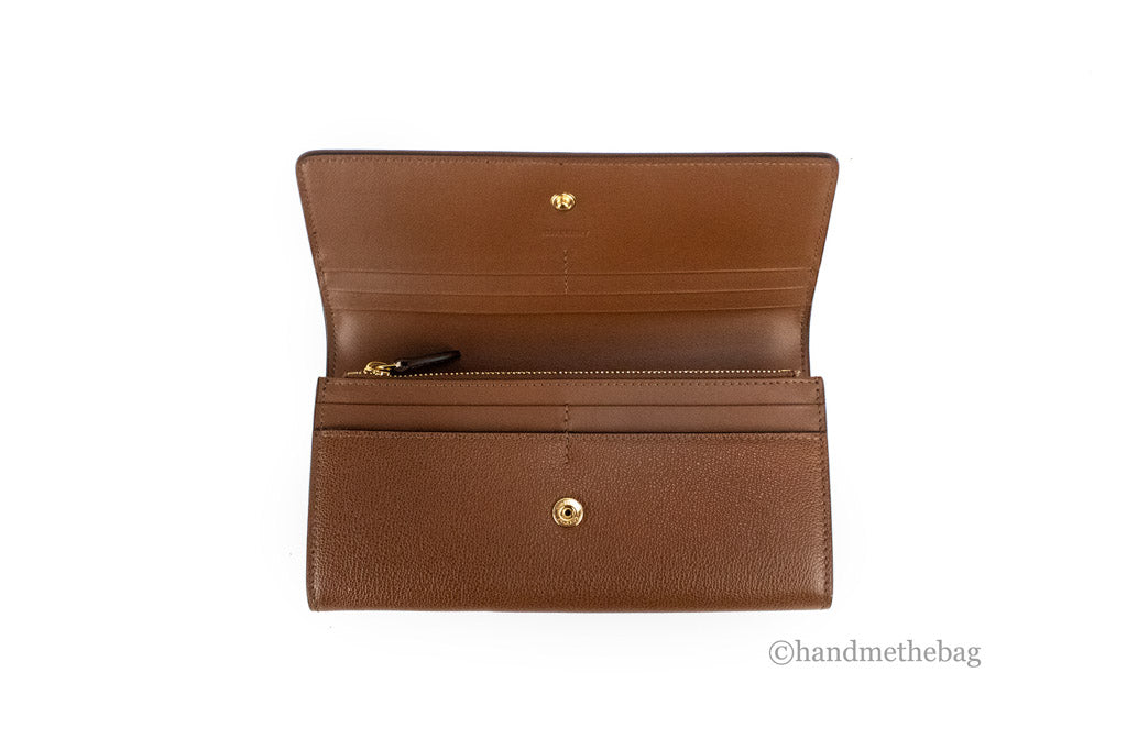 burberry porter tan clutch wallet inside on white background