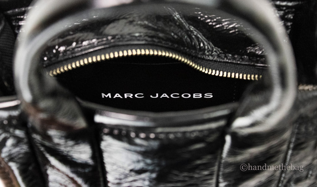 marc jacobs the shiny crinkle micro tote black inside on white background