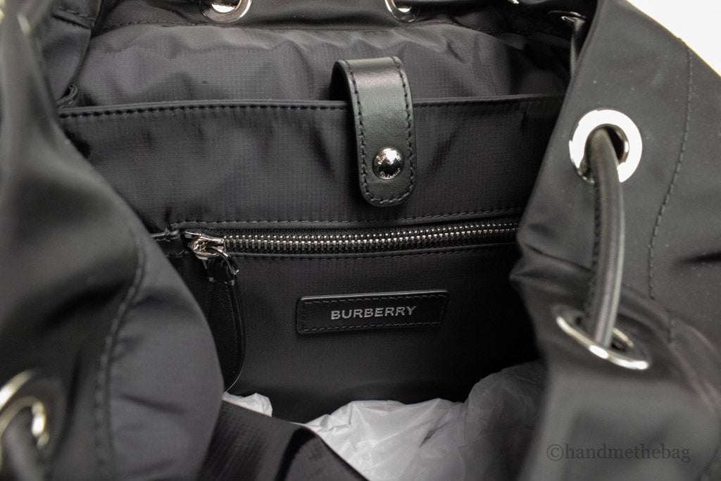 burberry aviator nylon backpack inside on white background