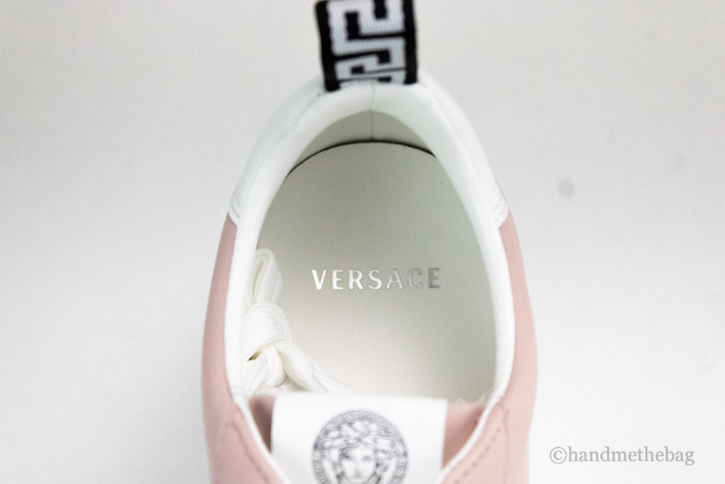 gianni versace powder blush sneakers inside on white background