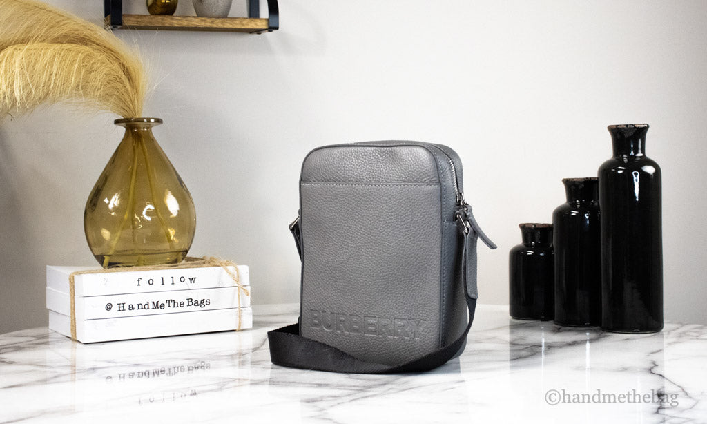 Burberry Thornton Small Grey Embossed Leather Crossbody Handbag