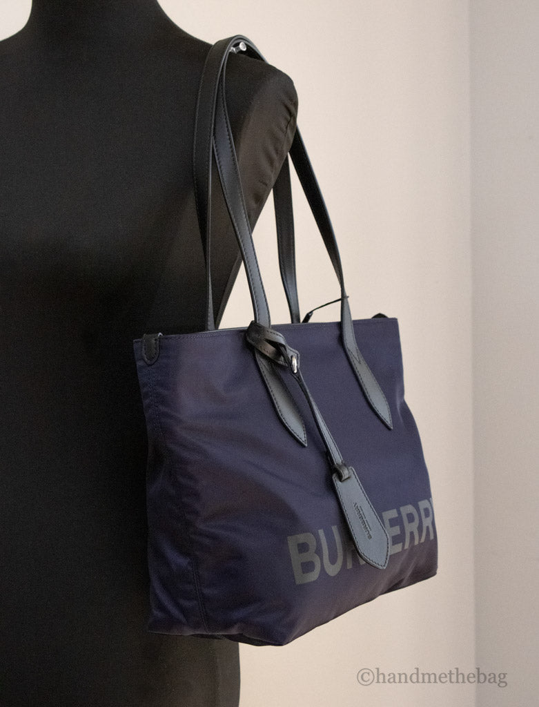 burberry navy blue nylon tote on mannequin