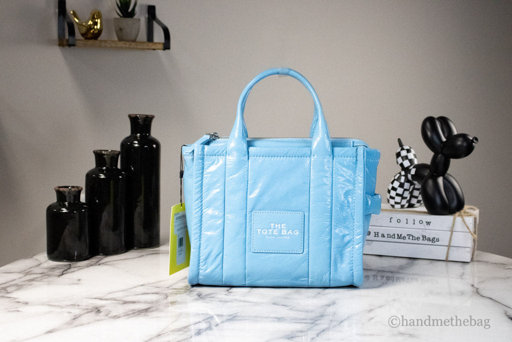 Marc Jacobs The Shiny Crinkle Mini Air Blue Leather Tote