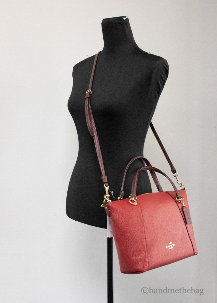 coach kacey colorblock red apple satchel on mannequin