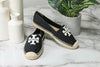 Tory Burch (40034) Weston Perfect Black White Recycled Canvas Leather Flat Espadrille Shoes