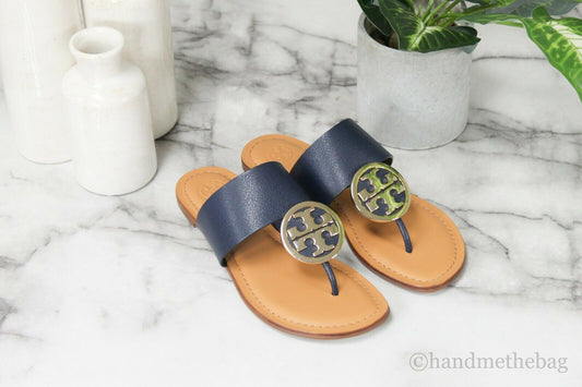 Tory Burch Weaver Multi Tan and Light Almond Leather Flat Sandals
