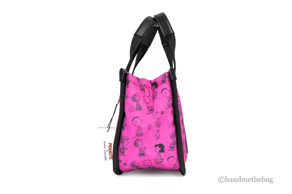 marc jacobs x peanuts fuchsia tote side on white background