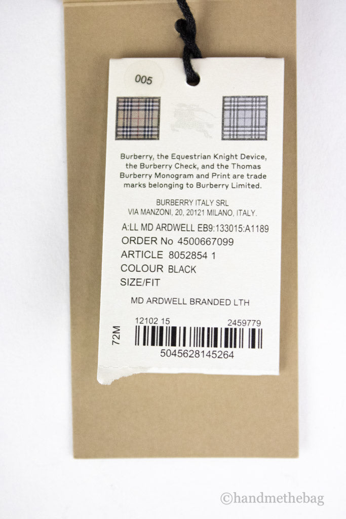 burberry ardwell black tote tag on white background