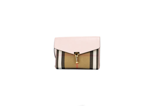 burberry macken pale orchid house check crossbody on white background