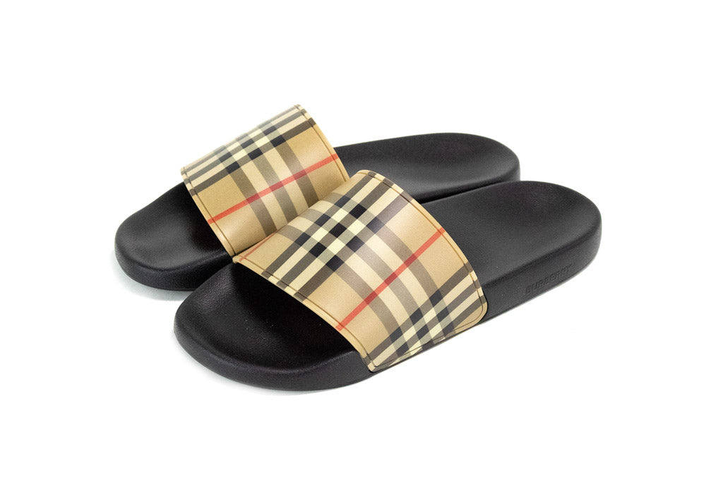 burberry furley slides on white background