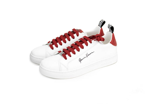 gianni versace deep red sneakers on white background