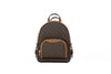 michael kors xs jaycee brown backpack on white background