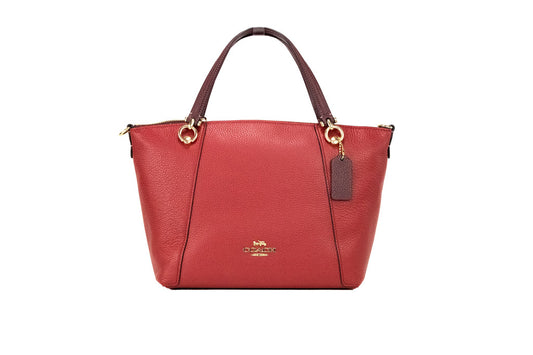 coach kacey colorblock red apple satchel on white background