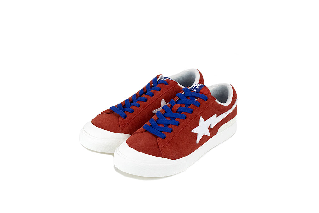 bape mad sta red blue shoes on white background